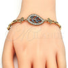 Oro Laminado Fancy Bracelet, Gold Filled Style Leaf and Fish Design, with Black and White Cubic Zirconia, Polished, Golden Finish, 03.210.0095.08 (05 MM Thickness, 8 Inches Length)