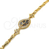 Oro Laminado Fancy Bracelet, Gold Filled Style Leaf and Fish Design, with Black and White Cubic Zirconia, Polished, Golden Finish, 03.210.0095.08 (05 MM Thickness, 8 Inches Length)