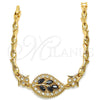 Oro Laminado Fancy Bracelet, Gold Filled Style Leaf and Fish Design, with Black and White Cubic Zirconia, Polished, Golden Finish, 03.210.0095.08 (05 MM Thickness, 8 Inches Length)