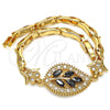 Oro Laminado Fancy Bracelet, Gold Filled Style Leaf and Fish Design, with Black and White Cubic Zirconia, Polished, Golden Finish, 03.210.0095.08 (05 MM Thickness, 8 Inches Length)