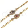 Oro Laminado Fancy Bracelet, Gold Filled Style Leaf and Fish Design, with Black and White Cubic Zirconia, Polished, Golden Finish, 03.210.0095.08 (05 MM Thickness, 8 Inches Length)