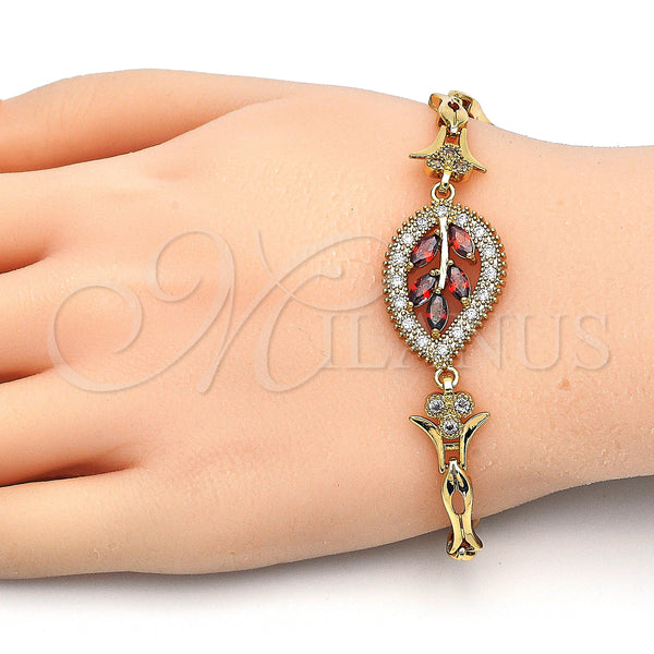 Gold Filled Bracelet — Fancy Bracelet Leaf and Fish Design with Garnet — alternate product view — SKU 126844 | Oro Laminado brazalete — elegante Bracelet Leaf and Fish diseño with Garnet — SKU 126844