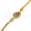 Oro Laminado Fancy Bracelet, Gold Filled Style Leaf and Fish Design, with Garnet and White Cubic Zirconia, Polished, Golden Finish, 03.210.0095.1.08 (05 MM Thickness, 8 Inches Length)