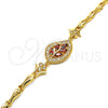 Oro Laminado Fancy Bracelet, Gold Filled Style Leaf and Fish Design, with Garnet and White Cubic Zirconia, Polished, Golden Finish, 03.210.0095.1.08 (05 MM Thickness, 8 Inches Length)