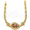 Oro Laminado Fancy Bracelet, Gold Filled Style Leaf and Fish Design, with Garnet and White Cubic Zirconia, Polished, Golden Finish, 03.210.0095.1.08 (05 MM Thickness, 8 Inches Length)