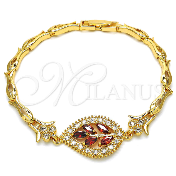 Gold Filled Bracelet — Fancy Bracelet Leaf and Fish Design with Garnet — main product view — SKU 126844 | Oro Laminado brazalete — elegante Bracelet Leaf and Fish diseño with Garnet — SKU 126844
