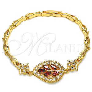 Gold Filled Bracelet — Fancy Bracelet Leaf and Fish Design with Garnet — main product view — SKU 126844 | Oro Laminado brazalete — elegante Bracelet Leaf and Fish diseño with Garnet — SKU 126844