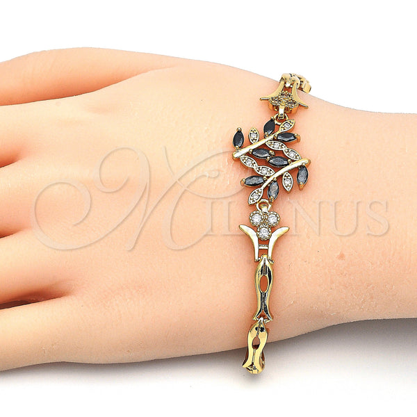 Gold Filled Bracelet — Fancy Bracelet Leaf and Fish Design with Black — alternate product view — SKU 126848 | Oro Laminado brazalete — elegante Bracelet Leaf and Fish diseño with negro — SKU 126848