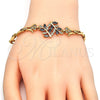 Oro Laminado Fancy Bracelet, Gold Filled Style Leaf and Fish Design, with Black and White Cubic Zirconia, Polished, Golden Finish, 03.210.0097.08 (05 MM Thickness, 8 Inches Length)