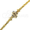Oro Laminado Fancy Bracelet, Gold Filled Style Leaf and Fish Design, with Black and White Cubic Zirconia, Polished, Golden Finish, 03.210.0097.08 (05 MM Thickness, 8 Inches Length)