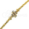 Oro Laminado Fancy Bracelet, Gold Filled Style Leaf and Fish Design, with Black and White Cubic Zirconia, Polished, Golden Finish, 03.210.0097.08 (05 MM Thickness, 8 Inches Length)