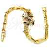 Oro Laminado Fancy Bracelet, Gold Filled Style Leaf and Fish Design, with Black and White Cubic Zirconia, Polished, Golden Finish, 03.210.0097.08 (05 MM Thickness, 8 Inches Length)
