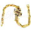 Oro Laminado Fancy Bracelet, Gold Filled Style Leaf and Fish Design, with Black and White Cubic Zirconia, Polished, Golden Finish, 03.210.0097.08 (05 MM Thickness, 8 Inches Length)