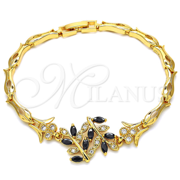 Gold Filled Bracelet — Fancy Bracelet Leaf and Fish Design with Black — main product view — SKU 126848 | Oro Laminado brazalete — elegante Bracelet Leaf and Fish diseño with negro — SKU 126848