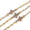 Oro Laminado Fancy Bracelet, Gold Filled Style Leaf and Fish Design, with Black and White Cubic Zirconia, Polished, Golden Finish, 03.210.0097.08 (05 MM Thickness, 8 Inches Length)