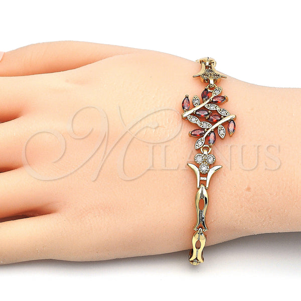Gold Filled Bracelet — Fancy Bracelet Leaf and Fish Design with Garnet — alternate product view — SKU 126849 | Oro Laminado brazalete — elegante Bracelet Leaf and Fish diseño with Garnet — SKU 126849