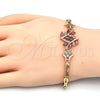 Oro Laminado Fancy Bracelet, Gold Filled Style Leaf and Fish Design, with Garnet and White Cubic Zirconia, Polished, Golden Finish, 03.210.0097.1.08 (05 MM Thickness, 8 Inches Length)