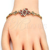 Oro Laminado Fancy Bracelet, Gold Filled Style Leaf and Fish Design, with Garnet and White Cubic Zirconia, Polished, Golden Finish, 03.210.0097.1.08 (05 MM Thickness, 8 Inches Length)
