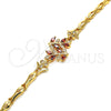 Oro Laminado Fancy Bracelet, Gold Filled Style Leaf and Fish Design, with Garnet and White Cubic Zirconia, Polished, Golden Finish, 03.210.0097.1.08 (05 MM Thickness, 8 Inches Length)