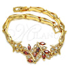 Oro Laminado Fancy Bracelet, Gold Filled Style Leaf and Fish Design, with Garnet and White Cubic Zirconia for wholesale, additional product view 6