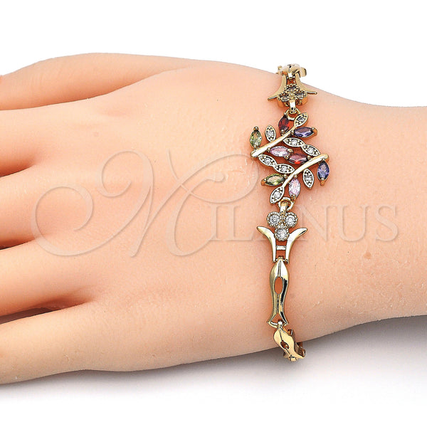 Gold Filled Bracelet — Fancy Bracelet Leaf and Fish Design with Multicolor — alternate product view — SKU 126850 | Oro Laminado brazalete — elegante Bracelet Leaf and Fish diseño with Multicolor — SKU 126850