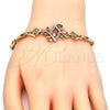 Oro Laminado Fancy Bracelet, Gold Filled Style Leaf and Fish Design, with Multicolor Cubic Zirconia, Polished, Golden Finish, 03.210.0097.2.08 (05 MM Thickness, 8 Inches Length)