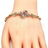 Oro Laminado Fancy Bracelet, Gold Filled Style Leaf and Fish Design, with Multicolor Cubic Zirconia, Polished, Golden Finish, 03.210.0097.2.08 (05 MM Thickness, 8 Inches Length)