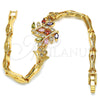 Oro Laminado Fancy Bracelet, Gold Filled Style Leaf and Fish Design, with Multicolor Cubic Zirconia, Polished, Golden Finish, 03.210.0097.2.08 (05 MM Thickness, 8 Inches Length)
