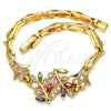 Oro Laminado Fancy Bracelet, Gold Filled Style Leaf and Fish Design, with Multicolor Cubic Zirconia, Polished, Golden Finish, 03.210.0097.2.08 (05 MM Thickness, 8 Inches Length)