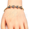 Oro Laminado Fancy Bracelet, Gold Filled Style Butterfly Design, with Black Cubic Zirconia, Polished, Golden Finish, 03.210.0098.07 (04 MM Thickness, 7 Inches Length)