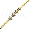 Oro Laminado Fancy Bracelet, Gold Filled Style Butterfly Design, with Black Cubic Zirconia, Polished, Golden Finish, 03.210.0098.07 (04 MM Thickness, 7 Inches Length)