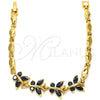 Oro Laminado Fancy Bracelet, Gold Filled Style Butterfly Design, with Black Cubic Zirconia, Polished, Golden Finish, 03.210.0098.07 (04 MM Thickness, 7 Inches Length)