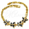 Oro Laminado Fancy Bracelet, Gold Filled Style Butterfly Design, with Black Cubic Zirconia, Polished, Golden Finish, 03.210.0098.07 (04 MM Thickness, 7 Inches Length)