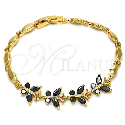 Oro Laminado Fancy Bracelet, Gold Filled Style Butterfly Design, with Black Cubic Zirconia, Polished, Golden for wholesale, main product view