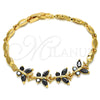 Oro Laminado Fancy Bracelet, Gold Filled Style Butterfly Design, with Black Cubic Zirconia, Polished, Golden Finish, 03.210.0098.07 (04 MM Thickness, 7 Inches Length)