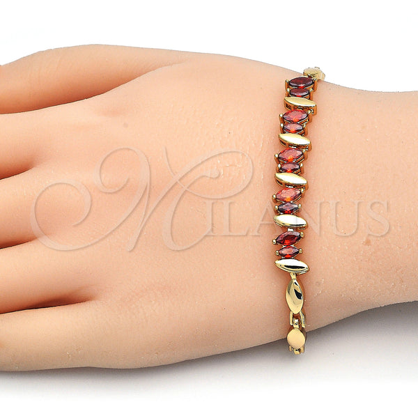Gold Filled Bracelet — Fancy Bracelet with Garnet and White Cubic Zirconia — alternate product view — SKU 126854 | Oro Laminado brazalete — elegante Bracelet with Garnet and blanco Cubic Zirconia — SKU 126854