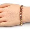 Oro Laminado Fancy Bracelet, Gold Filled Style with Garnet and White Cubic Zirconia, Polished, Golden Finish, 03.210.0100.07 (04 MM Thickness, 7 Inches Length)