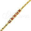 Oro Laminado Fancy Bracelet, Gold Filled Style with Garnet and White Cubic Zirconia, Polished, Golden Finish, 03.210.0100.07 (04 MM Thickness, 7 Inches Length)