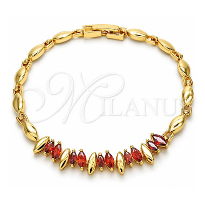 Oro Laminado Fancy Bracelet, Gold Filled Style with Garnet and White Cubic Zirconia, Polished, Golden Finish, 03.210.0100.07 (04 MM Thickness, 7 Inches Length)