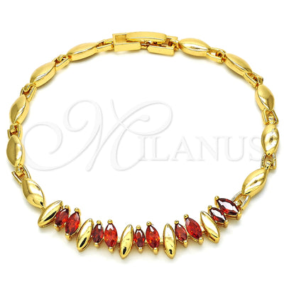 Oro Laminado Fancy Bracelet, Gold Filled Style with Garnet and White Cubic Zirconia, Polished, Golden Finish for wholesale, main product view