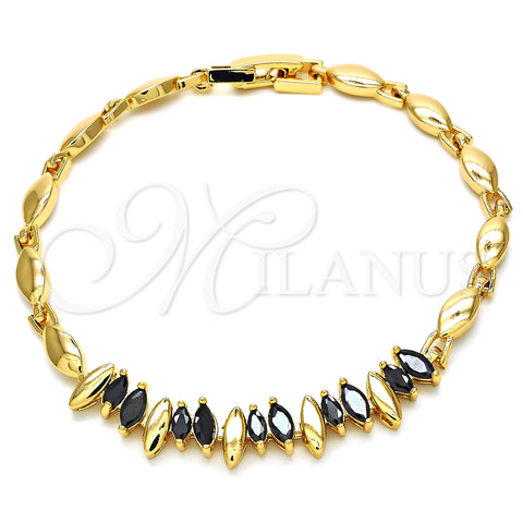 Oro Laminado Fancy Bracelet, Gold Filled Style with Black Cubic Zirconia, Polished, Golden Finish, 03.210.0100.1.07 (04 MM Thickness, 7 Inches Length)