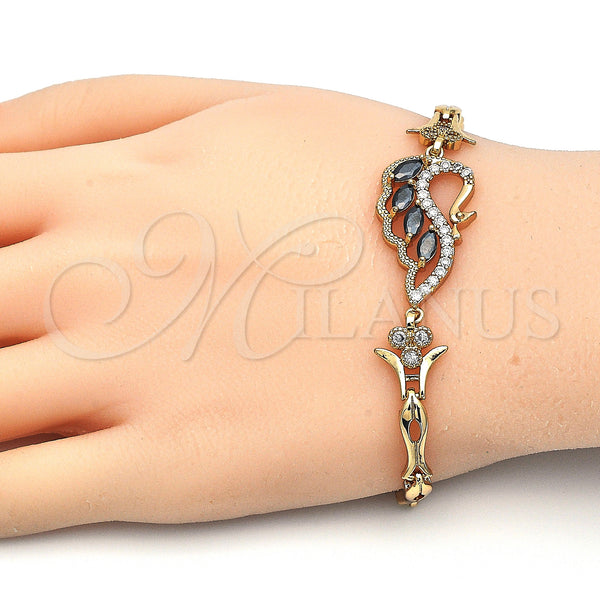 Gold Filled Bracelet — Fancy Bracelet Peacock and Fish Design with Black — alternate product view — SKU 126863 | Oro Laminado brazalete — elegante Bracelet Peacock and Fish diseño with negro — SKU 126863
