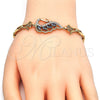 Oro Laminado Fancy Bracelet, Gold Filled Style Peacock and Fish Design, with Black and White Cubic Zirconia, Polished, Golden Finish, 03.210.0104.07 (05 MM Thickness, 7 Inches Length)