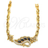 Oro Laminado Fancy Bracelet, Gold Filled Style Peacock and Fish Design, with Black and White Cubic Zirconia, Polished, Golden Finish, 03.210.0104.07 (05 MM Thickness, 7 Inches Length)