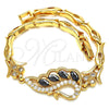 Oro Laminado Fancy Bracelet, Gold Filled Style Peacock and Fish Design, with Black and White Cubic Zirconia, Polished, Golden Finish, 03.210.0104.07 (05 MM Thickness, 7 Inches Length)