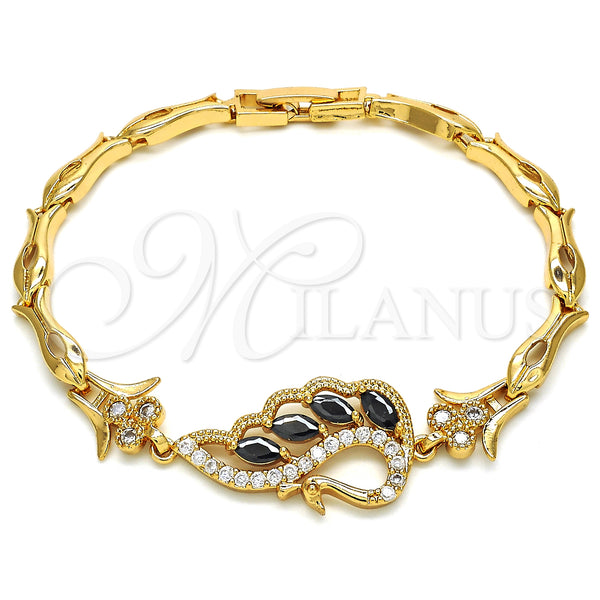 Gold Filled Bracelet — Fancy Bracelet Peacock and Fish Design with Black — main product view — SKU 126863 | Oro Laminado brazalete — elegante Bracelet Peacock and Fish diseño with negro — SKU 126863