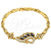 Oro Laminado Fancy Bracelet, Gold Filled Style Peacock and Fish Design, with Black and White Cubic Zirconia, Polished, Golden Finish, 03.210.0104.07 (05 MM Thickness, 7 Inches Length)