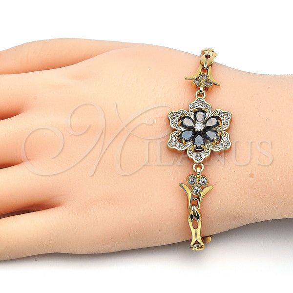 Gold Filled Bracelet — Fancy Bracelet Flower and Fish Design with Black — alternate product view — SKU 126866 | Oro Laminado brazalete — elegante Bracelet flor and Fish diseño with negro — SKU 126866