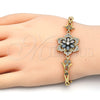 Oro Laminado Fancy Bracelet, Gold Filled Style Flower and Fish Design, with Black and White Cubic Zirconia, Polished, Golden Finish, 03.210.0105.08 (05 MM Thickness, 8 Inches Length)
