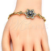 Oro Laminado Fancy Bracelet, Gold Filled Style Flower and Fish Design, with Black and White Cubic Zirconia, Polished, Golden Finish, 03.210.0105.08 (05 MM Thickness, 8 Inches Length)